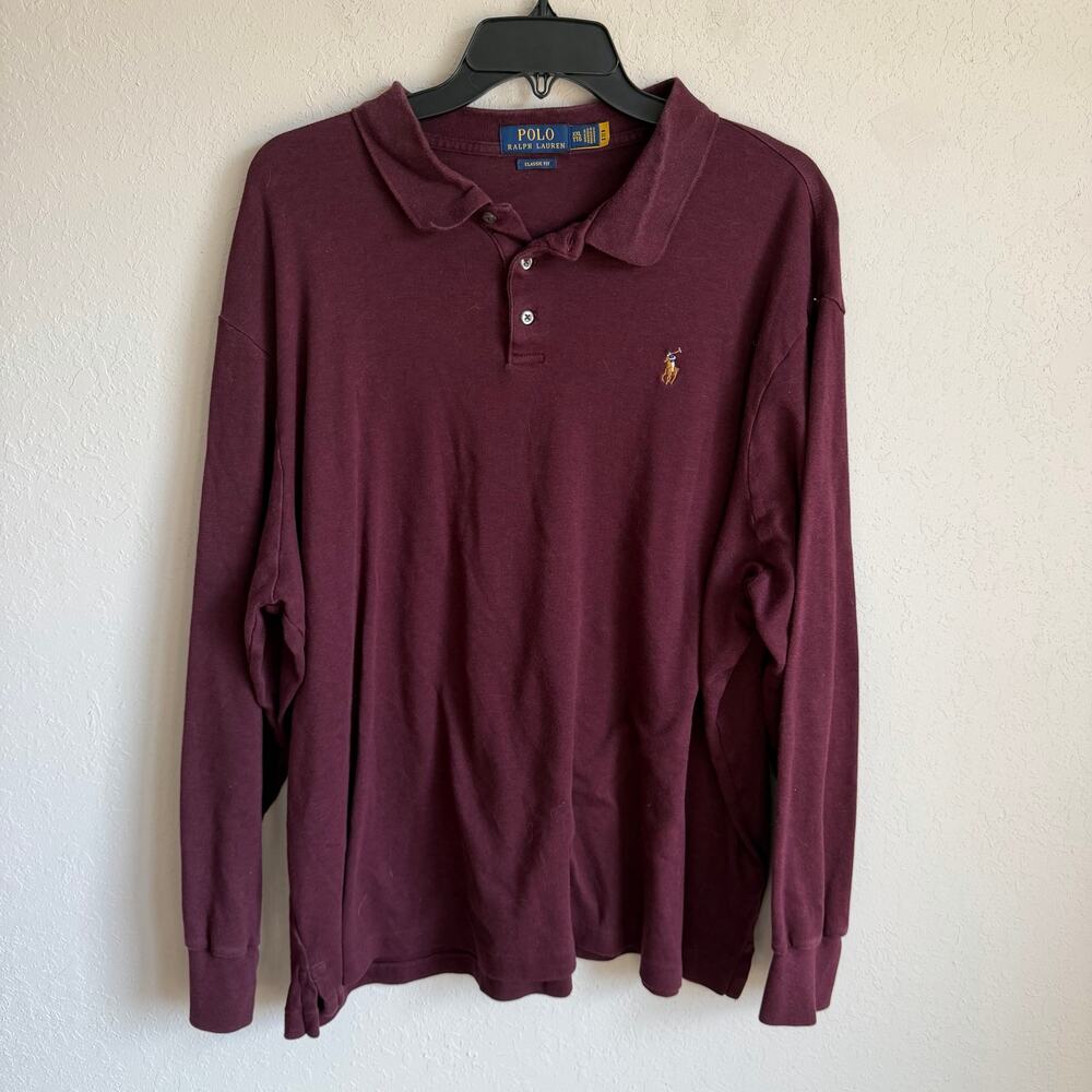 Polo Ralph Lauren Maroon Red Embroidered Logo Long Sleeve Classic Polo Mens XXL